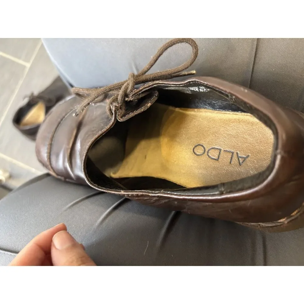 Vintage Aldo Brown Leather Bump Oxford Lace Up Clogs Size EU 38